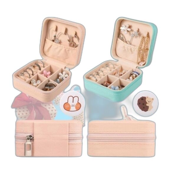 Other - Travel Jewelry Box and Mirror Set Pink or Blue